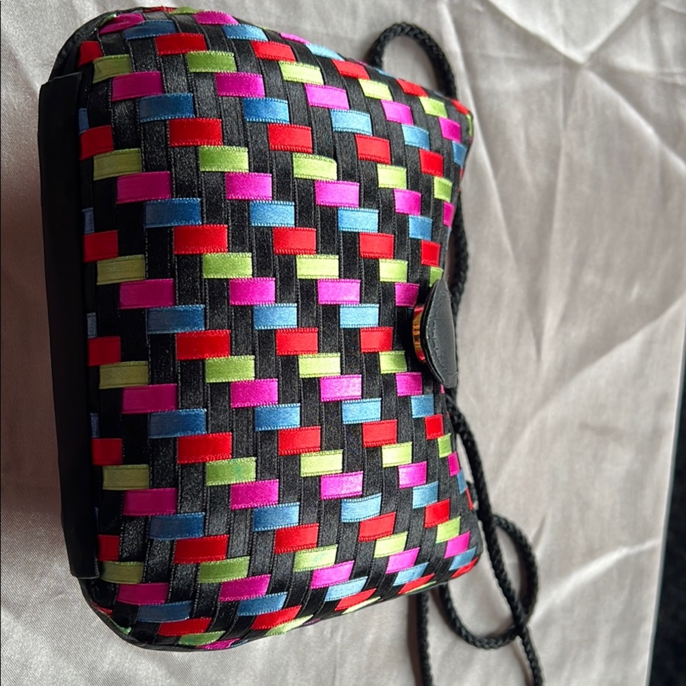 Red and Pink Woven Clutch with Intricate Design